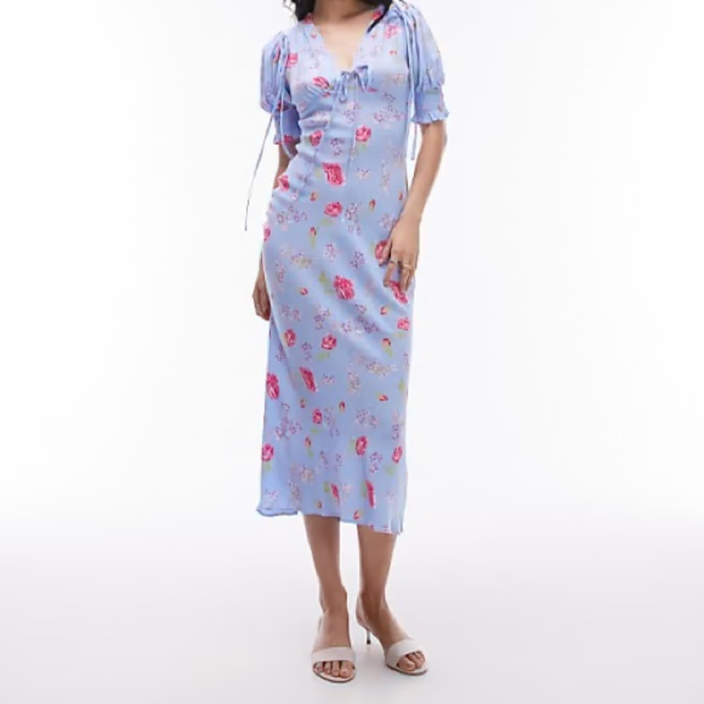 Topshop Light Blue Floral Midi Dress